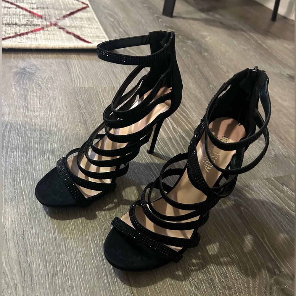 Black rinestone open toe high heels size 7